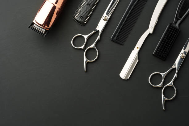 istock Tools for barbershop on black background studio shot 2094097134