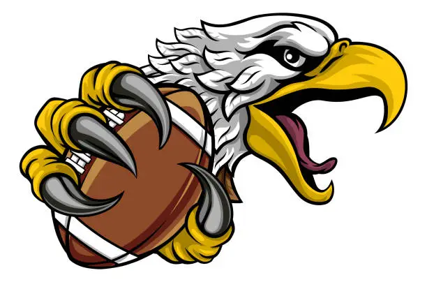 Vector illustration of Eagle Hawk American Football Ball Cartoon Mascot