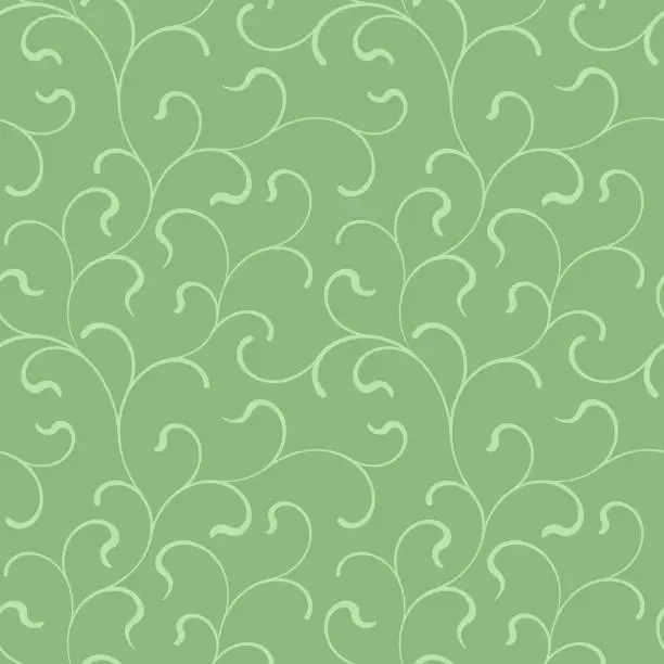Vector illustration of Seamless pattern with swirls on a green background. Texture for sping print, wallpaper, home decor, textile, package design or invitation