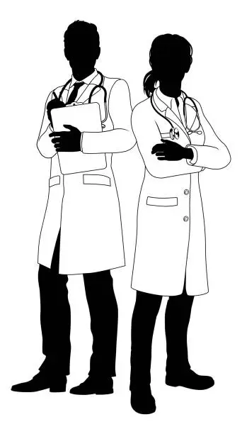 Vector illustration of Male and Female Doctors Man and Woman Silhouette