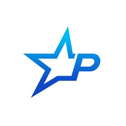 Stylist Illustration design Initial P with Star in Blue color. The Illustration good for your any industry and can work as well in small size.