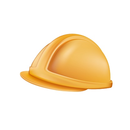 Engineer or constructor hardhat 3D icon. Safety helmet icon isloated on white. Construction, labor and engineering symbols