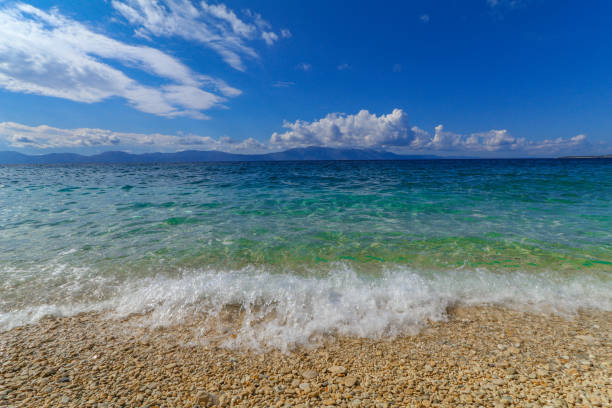 Empty beach azure water Adriatic sea Makarska Riviera in Croatia