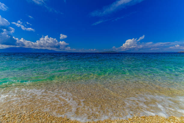 Empty beach azure water Adriatic sea Makarska Riviera in Croatia