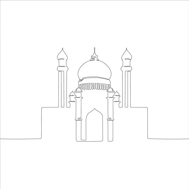 Vector illustration of One line art Mosque clip art