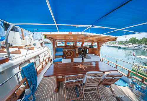 yacht deck with dining table