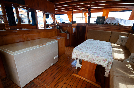 yacht deck with dining table