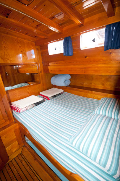 istock Wooden yacht interior, yacht cabin 2094201112