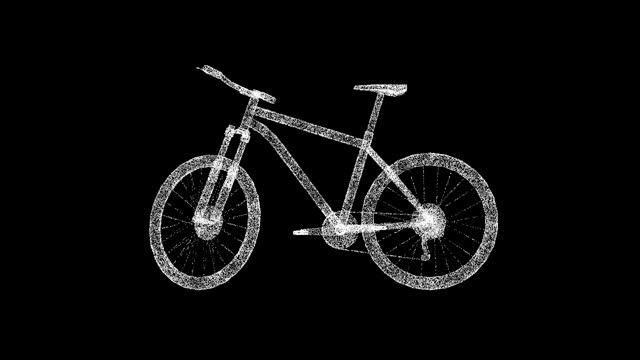 3D Bicycle rotates on black background. Sports concept. Sport Bike. Business advertising backdrop. For title, text, presentation. 3d animation 60 FPS.