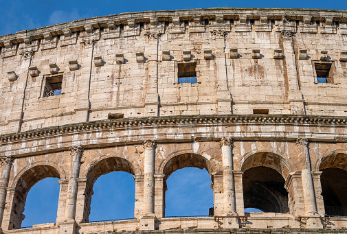 A closeup view of the Colosseum wall