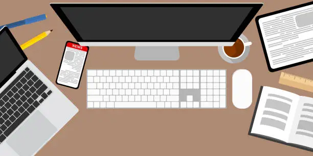 Vector illustration of A computer on the table