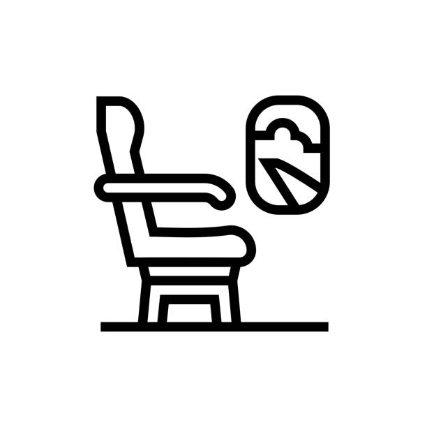 ilustraciones, imágenes clip art, dibujos animados e iconos de stock de icono de la línea de asientos del avión - asiento de avión