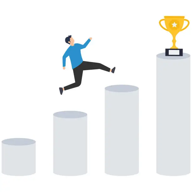 Vector illustration of Business winner, achievement goal, success or victory, challenge or business mission, career goal or stair to success concept, champion trophy concept