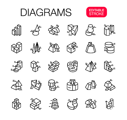 Graphs, Chart and Diagrams Line Icons Set. Vector illustration. Infographic elements.
