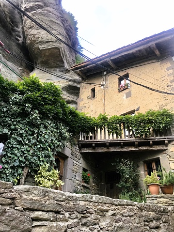 Rural village houses. Medieval villages of Catalonia. Stone houses in mountain areas. Charming relaxation areas in the middle of nature.