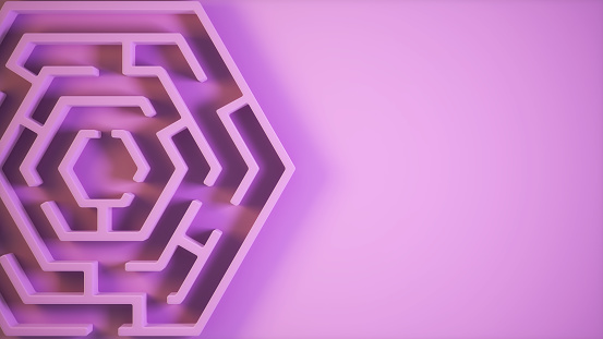 3d Render Hexagon Shaped Labyrinth Maze Pink Colored (Close-up)