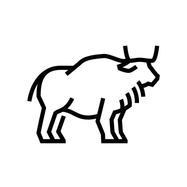 Vector illustration of Bison Cattle Line Icon, Vild Nature, Animals.