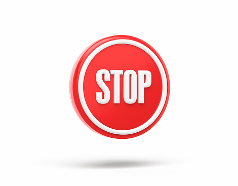 3d Render Text Stop Button Sign Inside Red Speech Bubble, Object + Shadow Clipping Path
