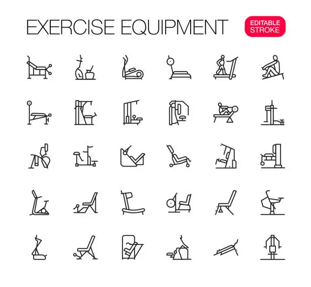 Vector illustration of Exercise Equipment in the Gym Line Icons Set