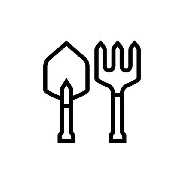 Vector illustration of Garden Tools and Gardening, fork and Trowel Line Icon