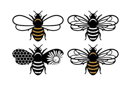 Honey Bee Set Bumblebee Silhouette Icon