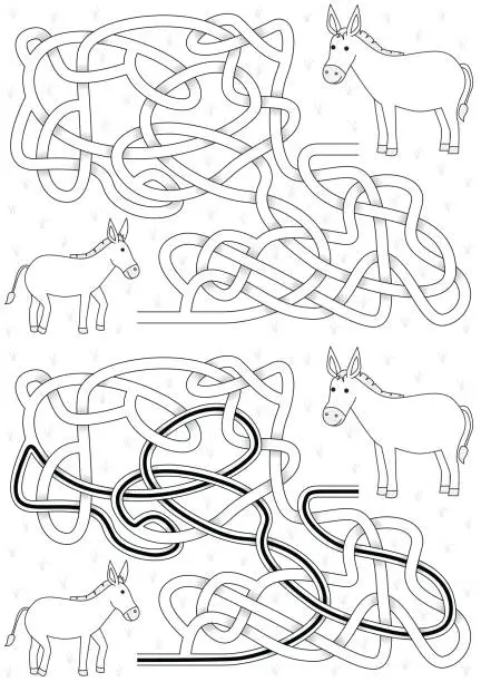 Vector illustration of Donkeys maze
