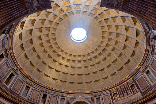 Round hole (oculus) in Pantheon dome, Rome, Italy
