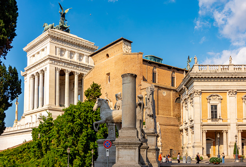 Basilica of St. Mary of Altar of Heaven on Capitoline hill and Vittoriano monument, Rome, Italy