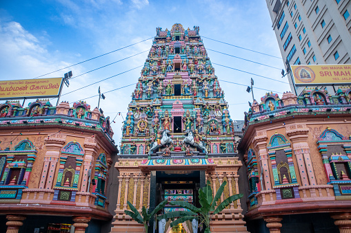 Kuala lumpur, Malaysia - 12 March, 2024. Kuil Sri Maha Mariamman Temple, a landmark in Kuala Lampur Malaysia for worshiping and asking for blessings from sacred things