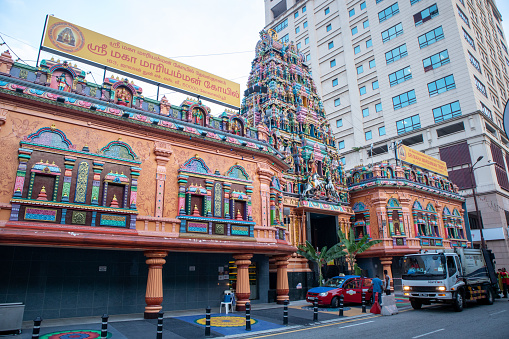 Kuala lumpur, Malaysia - 12 March, 2024. Kuil Sri Maha Mariamman Temple, a landmark in Kuala Lampur Malaysia for worshiping and asking for blessings from sacred things