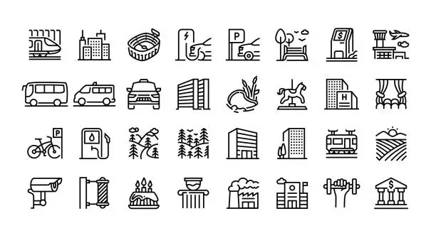 Vector illustration of City and Street Life Line Icon Set.