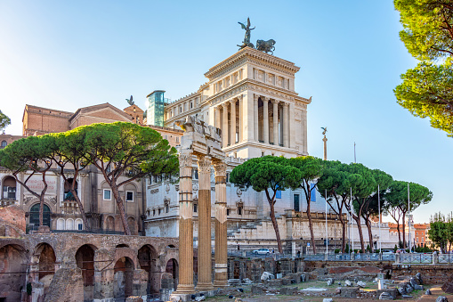 Ruins of Roman Forum and Vittoriano monument in Rome, Italy