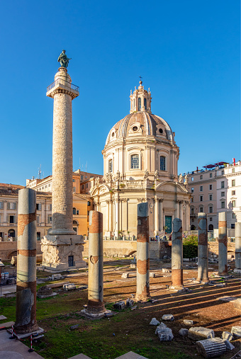 Views and sightseeings of Rome: the Trajan's column. Slow motion video, can be doubled for real time.