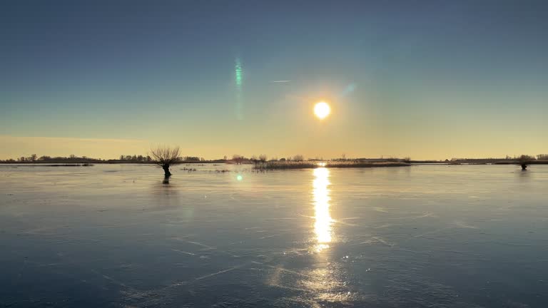 Ice skating point of view on the floodplains of the Zwarte Water