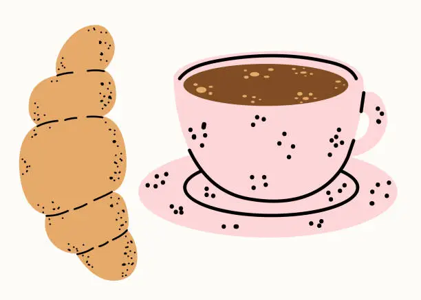 Vector illustration of Cup of coffee and croissant