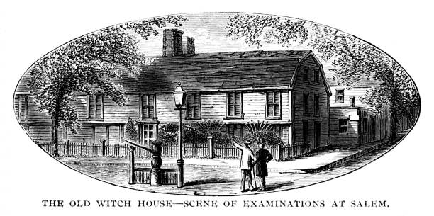dům čarodějnického procesu v salemu, massachusetts, americká historie 17. století - soudní řízení stock ilustrace