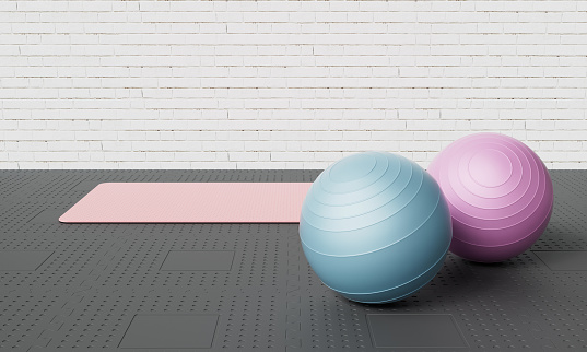Gym Ball and Yoga Mat. 3D Rendering