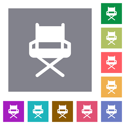 Director chair solid flat icons on simple color square backgrounds