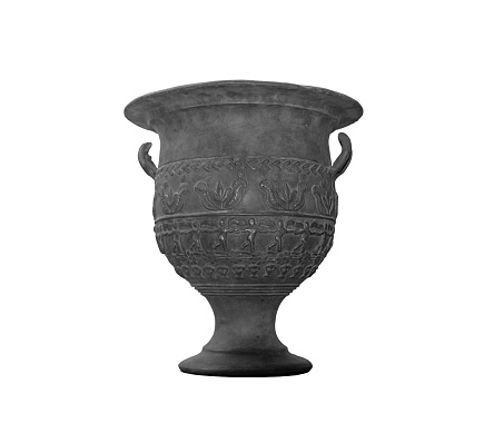 Antique iron vase isolated on white background.