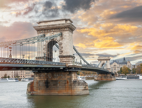 Szechenyi Chain Bridge in Budapest. Hungary.