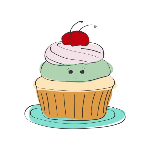 Vector illustration of Cupcake with cherry on top