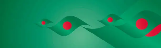 Vector illustration of Bangladesh Independence Day waving flags two fold green landscape background