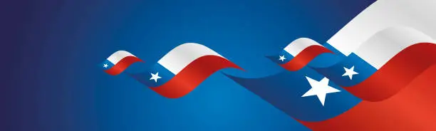 Vector illustration of Chile Independence Day waving flags two fold blue landscape background