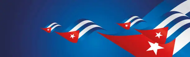 Vector illustration of Cuba Independence Day waving flags two fold blue landscape background