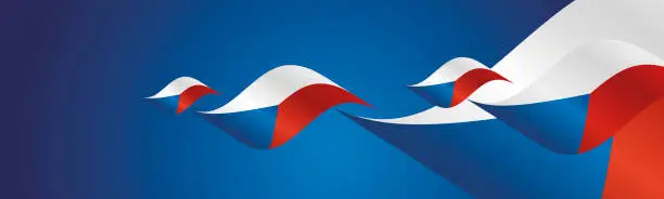 Vector illustration of Czech Republic Independence Day waving flags two fold blue landscape background