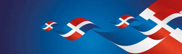 Vector illustration of Dominican Republic Independence Day waving flags two fold blue landscape background