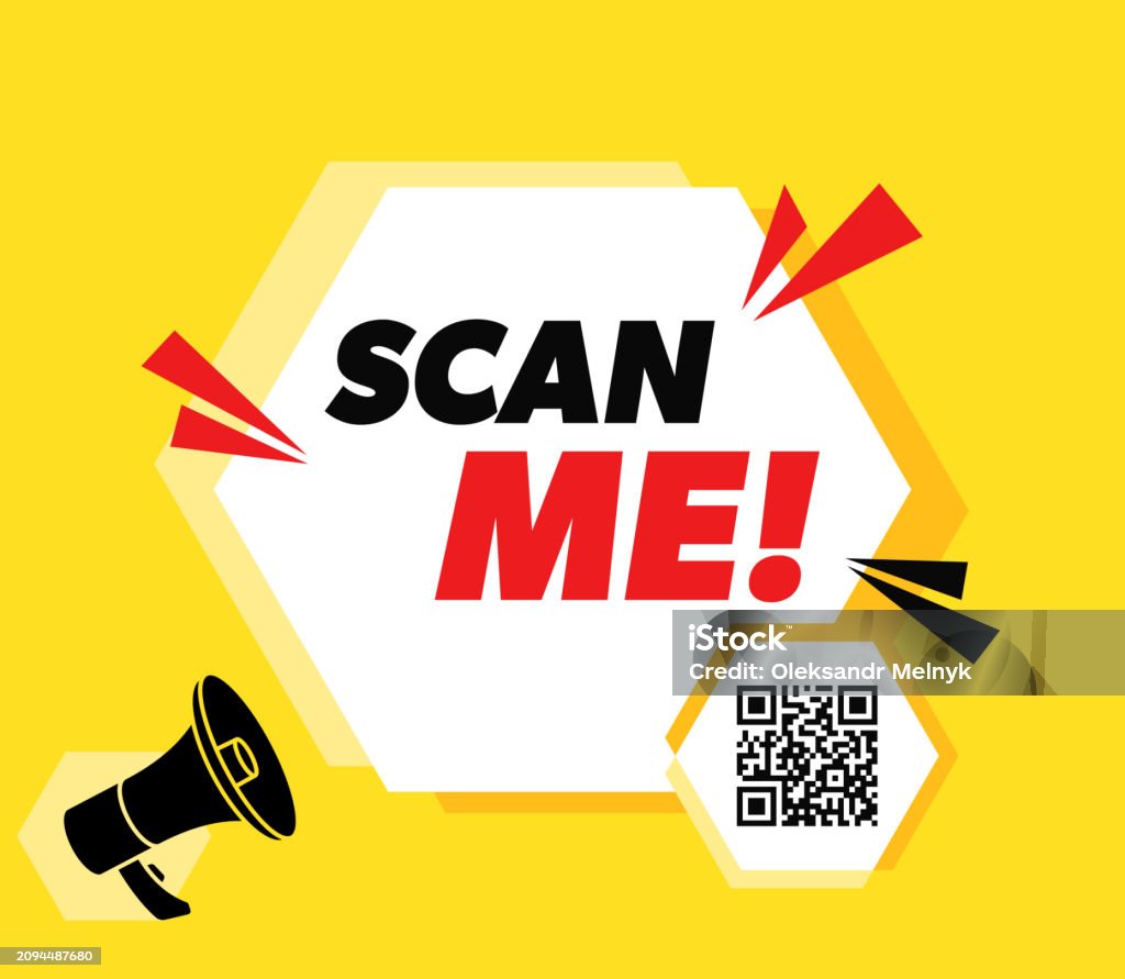 Large Scan Me Sign Scan Me Vector Advertising Banner With Megaphone Stock Illustration ...