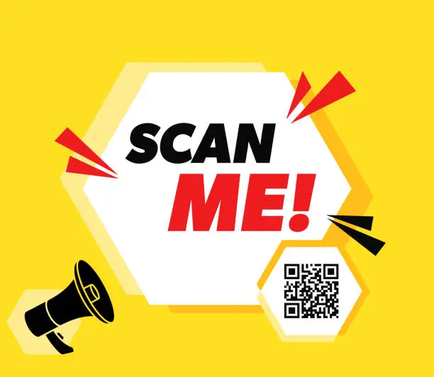 Vector illustration of Scan Me - vector advertising banner with megaphone.