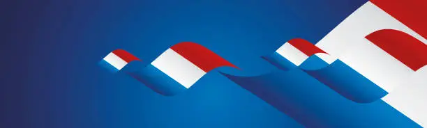 Vector illustration of France Bastille Day waving flags two fold blue landscape background