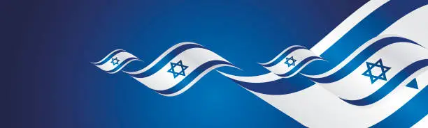 Vector illustration of Israel Independence Day waving flags two fold blue landscape background